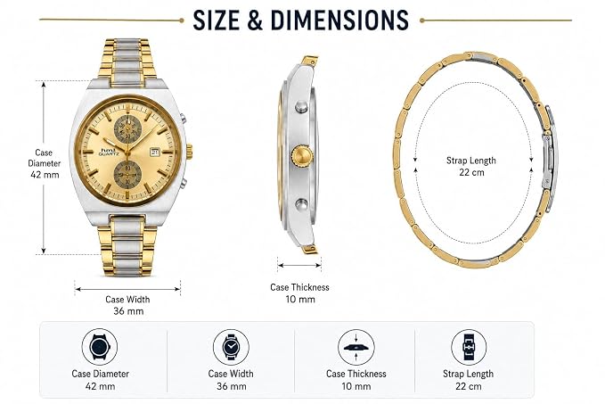 Men's Chronograph Look Analog Watch | Stainless Steel Bracelet | Quartz Movement with Date Display, 42mm Case