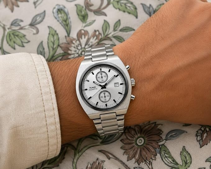 Men's Chronograph Look Analog Watch | Stainless Steel Bracelet | Quartz Movement with Date Display, 42mm Case