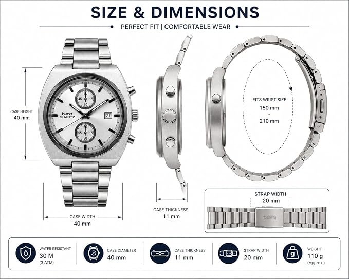 Men's Chronograph Look Analog Watch | Stainless Steel Bracelet | Quartz Movement with Date Display, 42mm Case