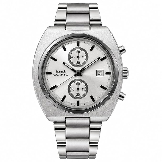 Men's Chronograph Look Analog Watch | Stainless Steel Bracelet | Quartz Movement with Date Display, 42mm Case