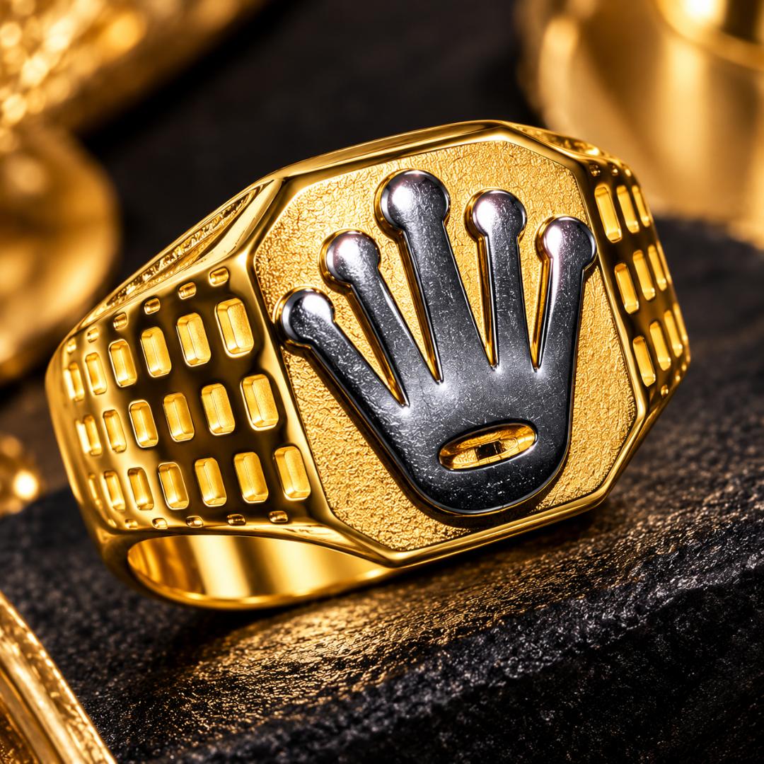 Men’s Gold-Tone Crown Design Signet Ring for Men – Stylish Two-Tone Statement Ring (Size 9, 10, 11)
