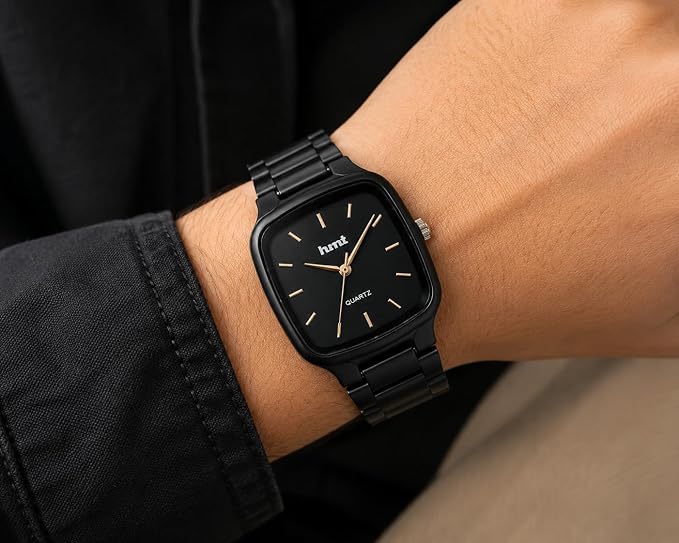 Men's Square Dial Analog Quartz Watch with Metal Bracelet