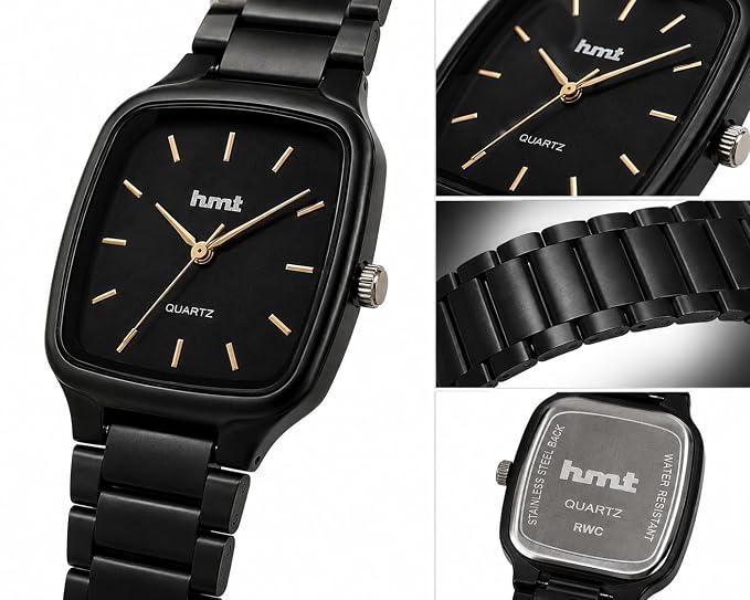 Men's Square Dial Analog Quartz Watch with Metal Bracelet
