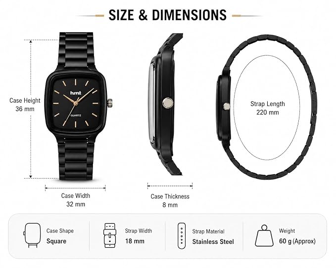 Men's Square Dial Analog Quartz Watch with Metal Bracelet