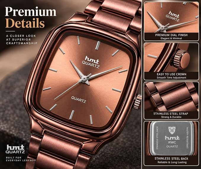 Men's Square Dial Analog Quartz Watch with Metal Bracelet