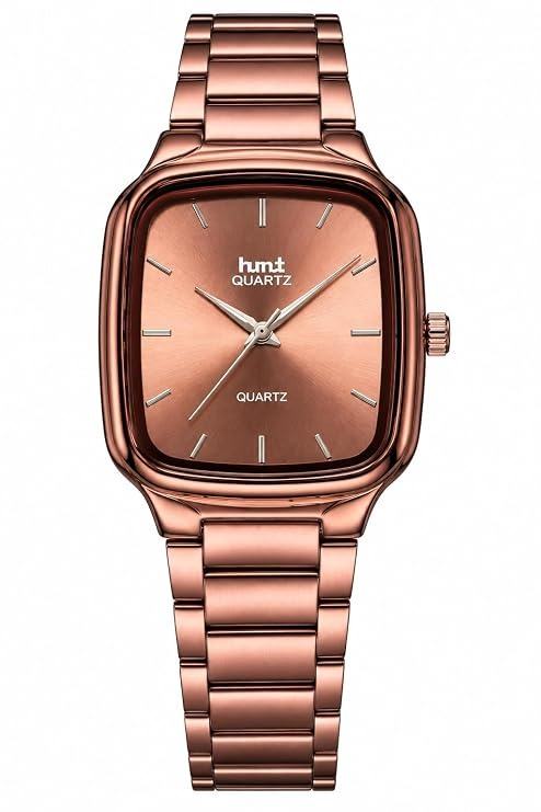 Men's Square Dial Analog Quartz Watch with Metal Bracelet