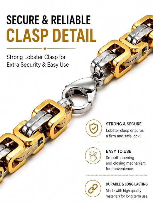 Men's Two-Tone Gold Silver Stainless Steel Byzantine Chain Bracelet