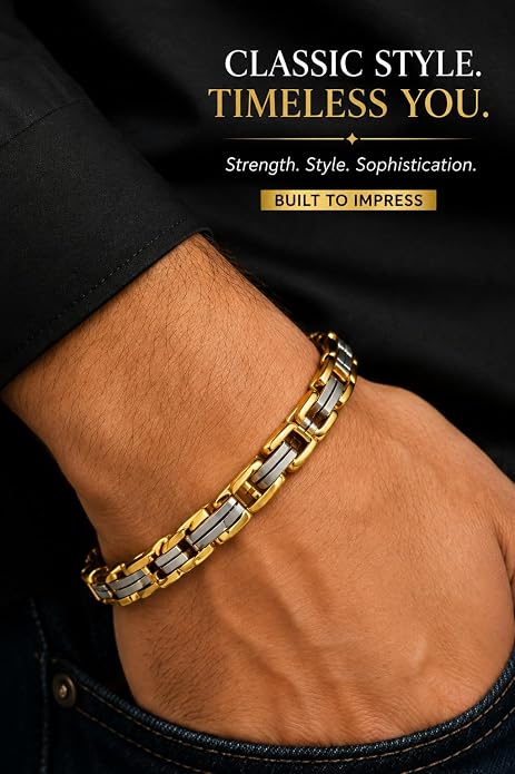Men's Two-Tone Gold Silver Stainless Steel Byzantine Chain Bracelet