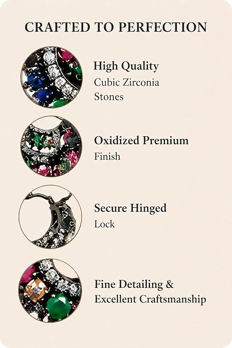 Multicolor Stone Hoop Earrings with Oxidized Finish
