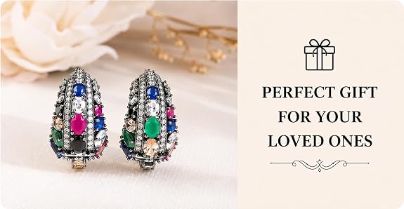 Multicolor Stone Hoop Earrings with Oxidized Finish