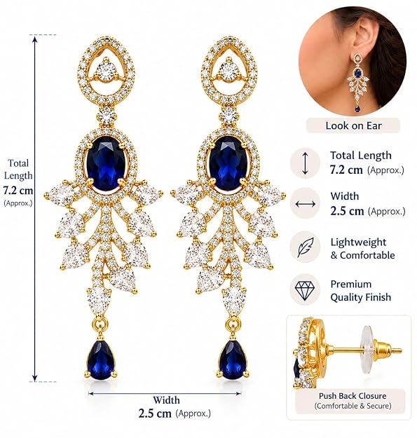 Oval Gemstone Chandelier Earrings with Leaf Design Teardrop Danglers for Women and Girls