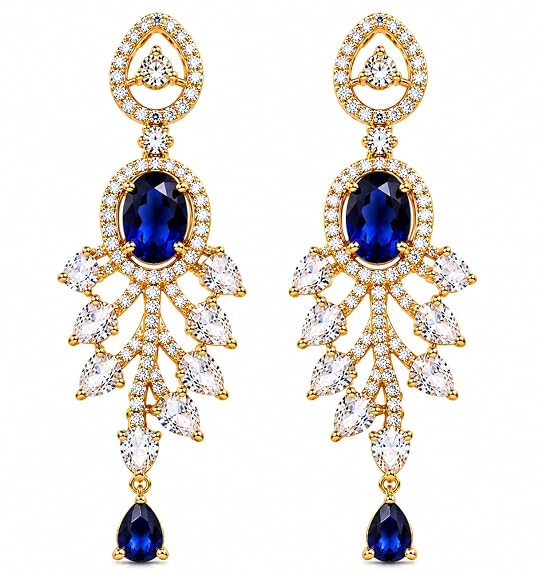 Oval Gemstone Chandelier Earrings with Leaf Design Teardrop Danglers for Women and Girls