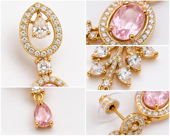 Oval Gemstone Chandelier Earrings with Leaf Design Teardrop Danglers for Women and Girls