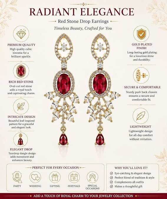 Oval Gemstone Chandelier Earrings with Leaf Design Teardrop Danglers for Women and Girls