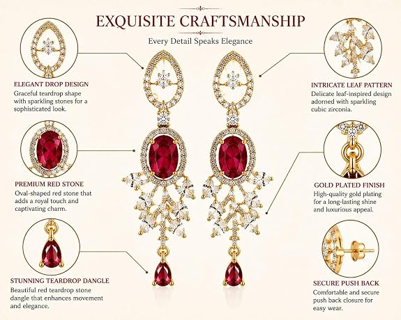Oval Gemstone Chandelier Earrings with Leaf Design Teardrop Danglers for Women and Girls