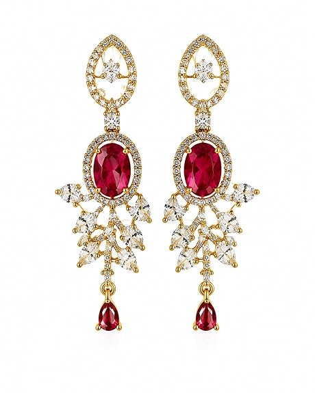 Oval Gemstone Chandelier Earrings with Leaf Design Teardrop Danglers for Women and Girls