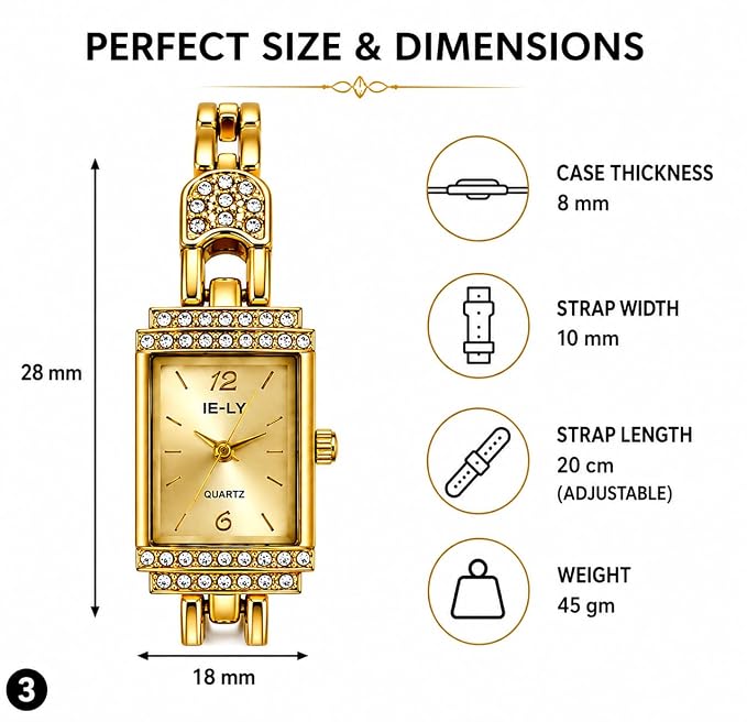Rectangular Gold-Tone Analog Watch with Bracelet Strap