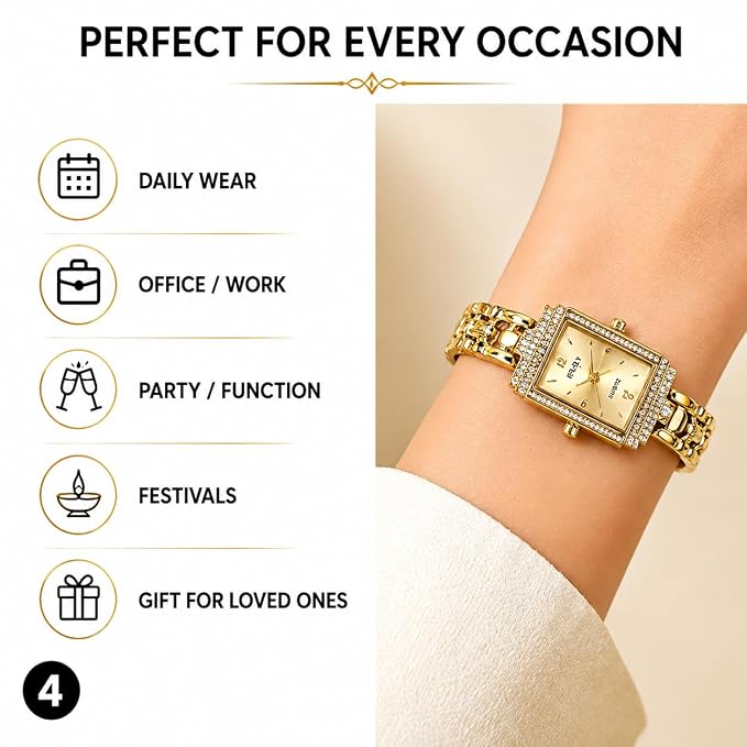 Rectangular Gold-Tone Analog Watch with Bracelet Strap