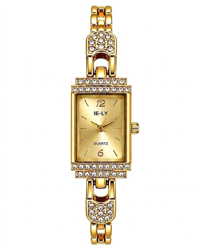 Rectangular Gold-Tone Analog Watch with Bracelet Strap