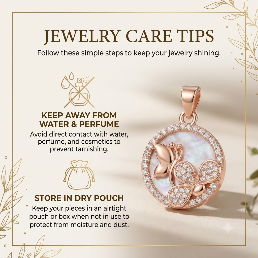 Rose Gold Plated Butterfly Pendant Necklace with Matching Stud Earrings Set for Women and Girls | Mother of Pearl & Zircon Crystal Jewellery Set for Daily & Festive Wear