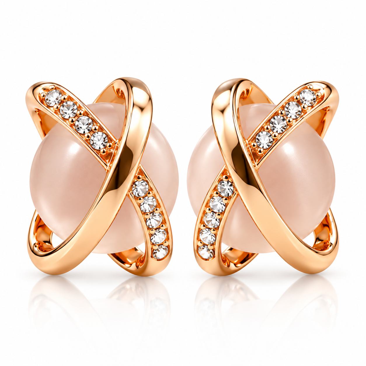 Rose Gold-Tone White Stone Criss-Cross Stud Earrings for Women