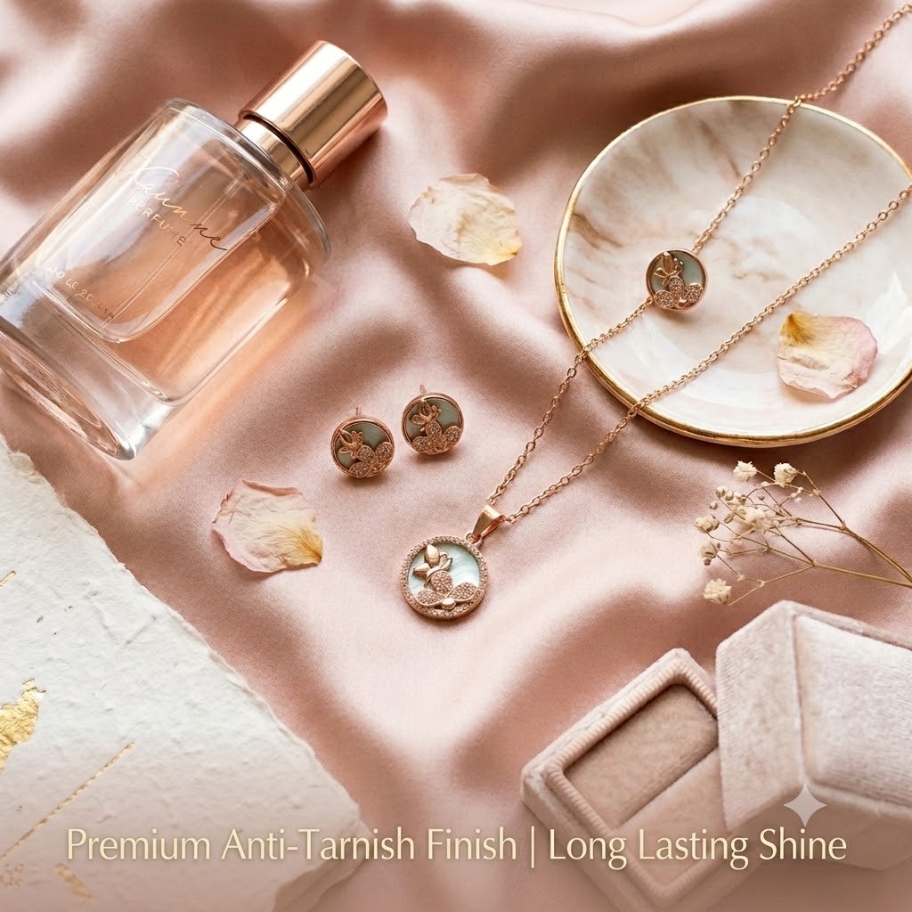Shining Diva Fashion Rose Gold Plated Butterfly Pendant Necklace with Matching Stud Earrings Jewellery Set for Women & Girls