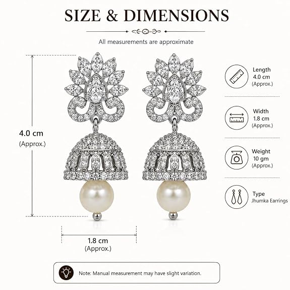 Silver Plated Jhumka Earrings with Pearl Drop