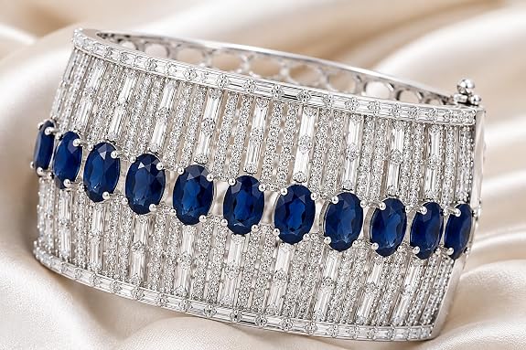 Silver-Tone Blue Stone Statement Cuff Bracelet – 7.5 cm