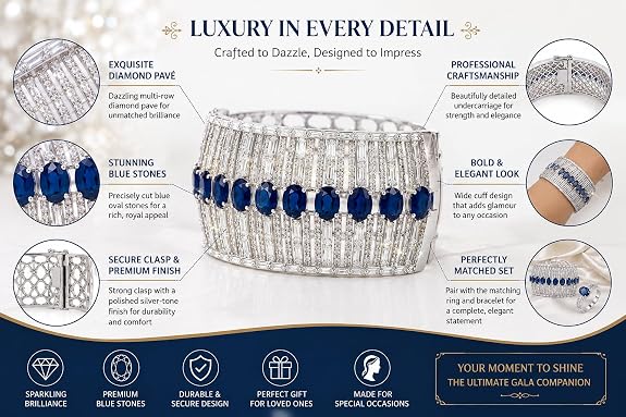 Silver-Tone Blue Stone Statement Cuff Bracelet – 7.5 cm