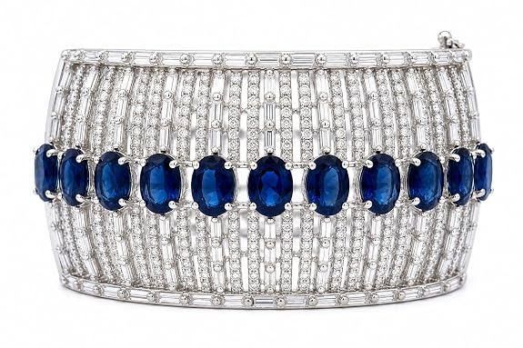 Silver-Tone Blue Stone Statement Cuff Bracelet – 7.5 cm
