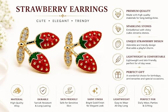 Strawberry Charm Stud Earrings for Women 