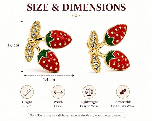 Strawberry Charm Stud Earrings for Women 