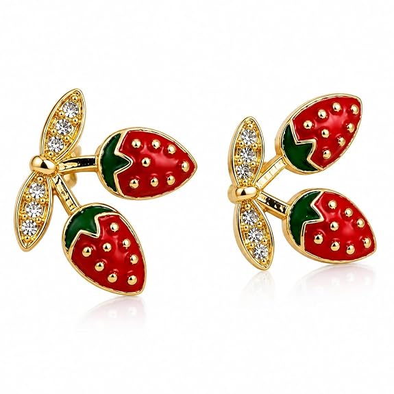 Strawberry Charm Stud Earrings for Women 