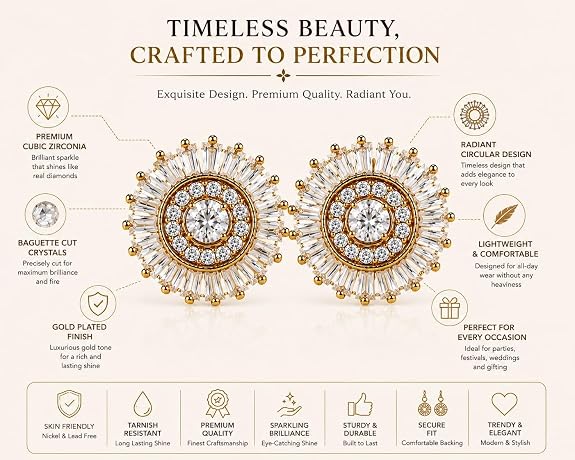 Sunburst Stud Earrings for Women