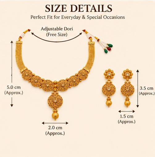 Traditional Gold-Tone Filigree Necklace Set with Matching Drop Earrings