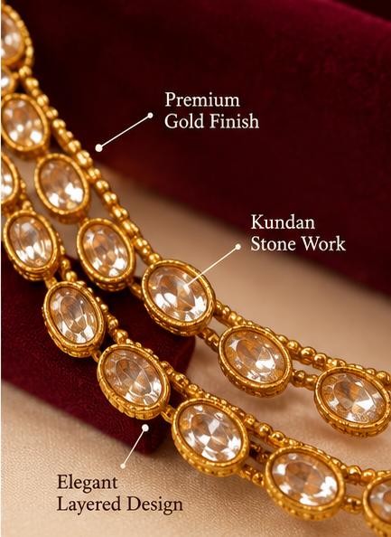 Traditional Gold-Tone Kundan Necklace Set with Matching Earrings