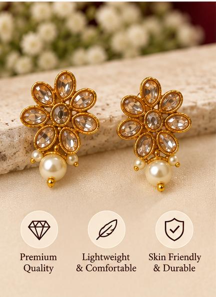 Traditional Gold-Tone Kundan Necklace Set with Matching Earrings