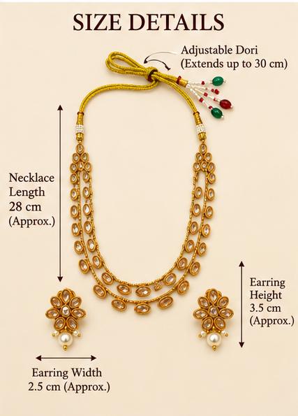 Traditional Gold-Tone Kundan Necklace Set with Matching Earrings