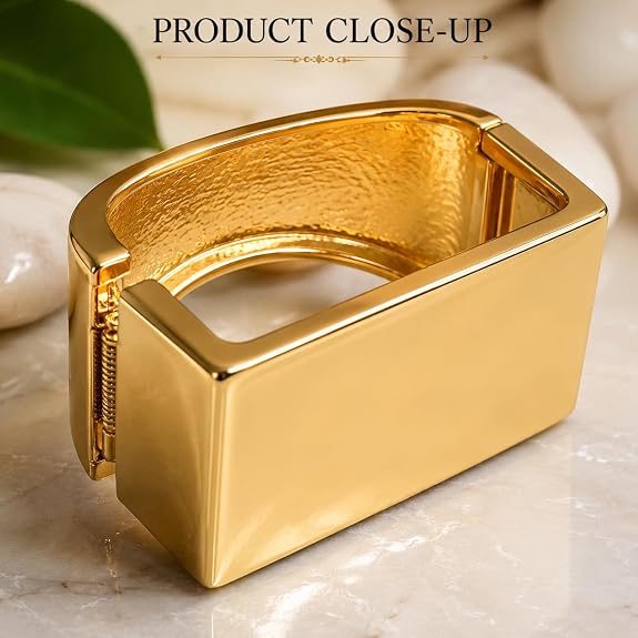 Gold-Tone Bold Rectangle Cuff Bracelet for Women