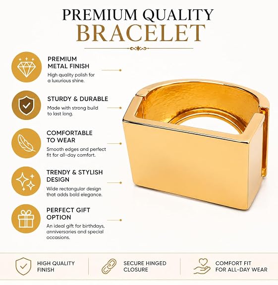 Gold-Tone Bold Rectangle Cuff Bracelet for Women
