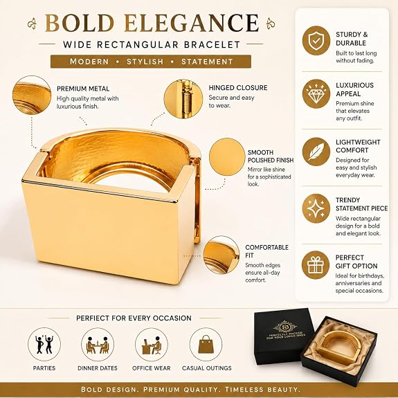 Gold-Tone Bold Rectangle Cuff Bracelet for Women