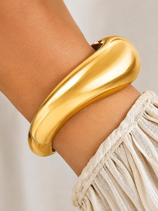 Gold-Tone Sleek Oval Cuff Bracelet for Women 