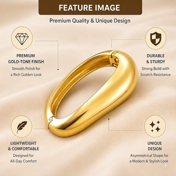 Gold-Tone Sleek Oval Cuff Bracelet for Women 
