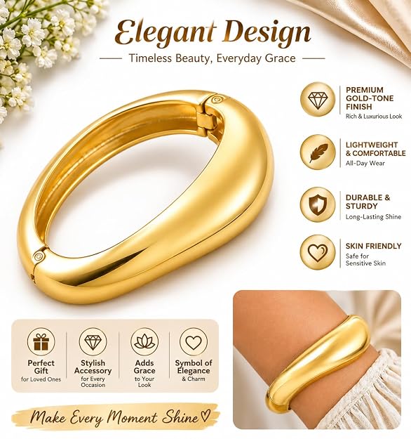 Gold-Tone Sleek Oval Cuff Bracelet for Women 