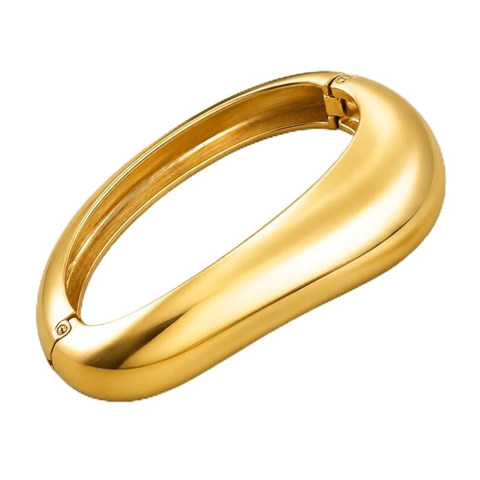 Gold-Tone Sleek Oval Cuff Bracelet for Women 