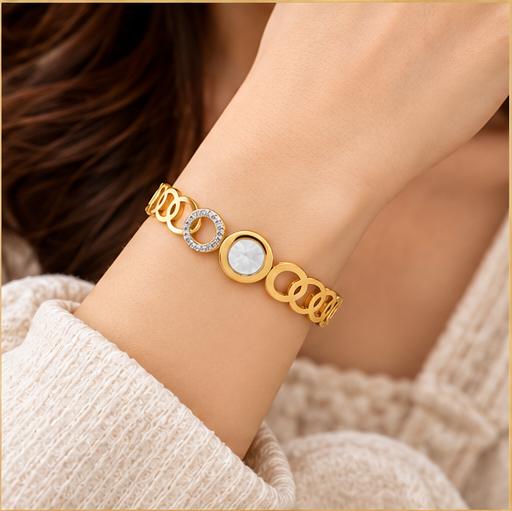 VRINDAASAKHI Women’s Gold Tone Circular Link Bracelet with White Stone Accents