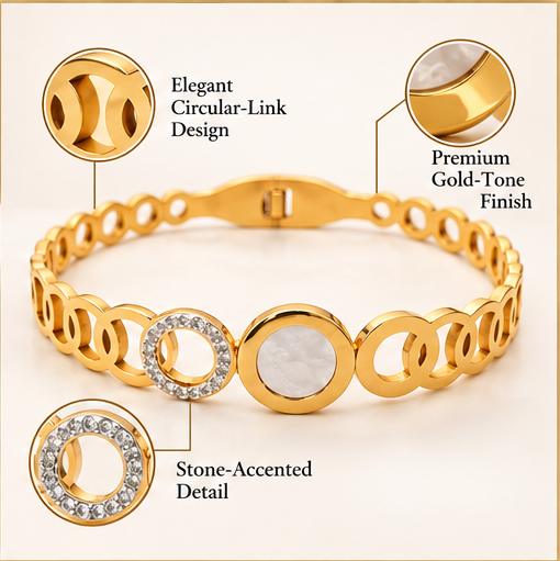 VRINDAASAKHI Women’s Gold Tone Circular Link Bracelet with White Stone Accents