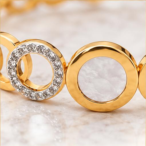 VRINDAASAKHI Women’s Gold Tone Circular Link Bracelet with White Stone Accents