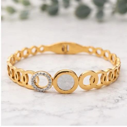VRINDAASAKHI Women’s Gold Tone Circular Link Bracelet with White Stone Accents
