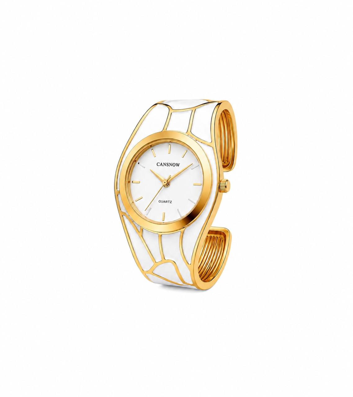 Women's Analog Quartz Wrist Watch – Premium Gold-Tone Adjustable Open Cuff Bracelet Watch with Elegant White Dial for Women & Girls